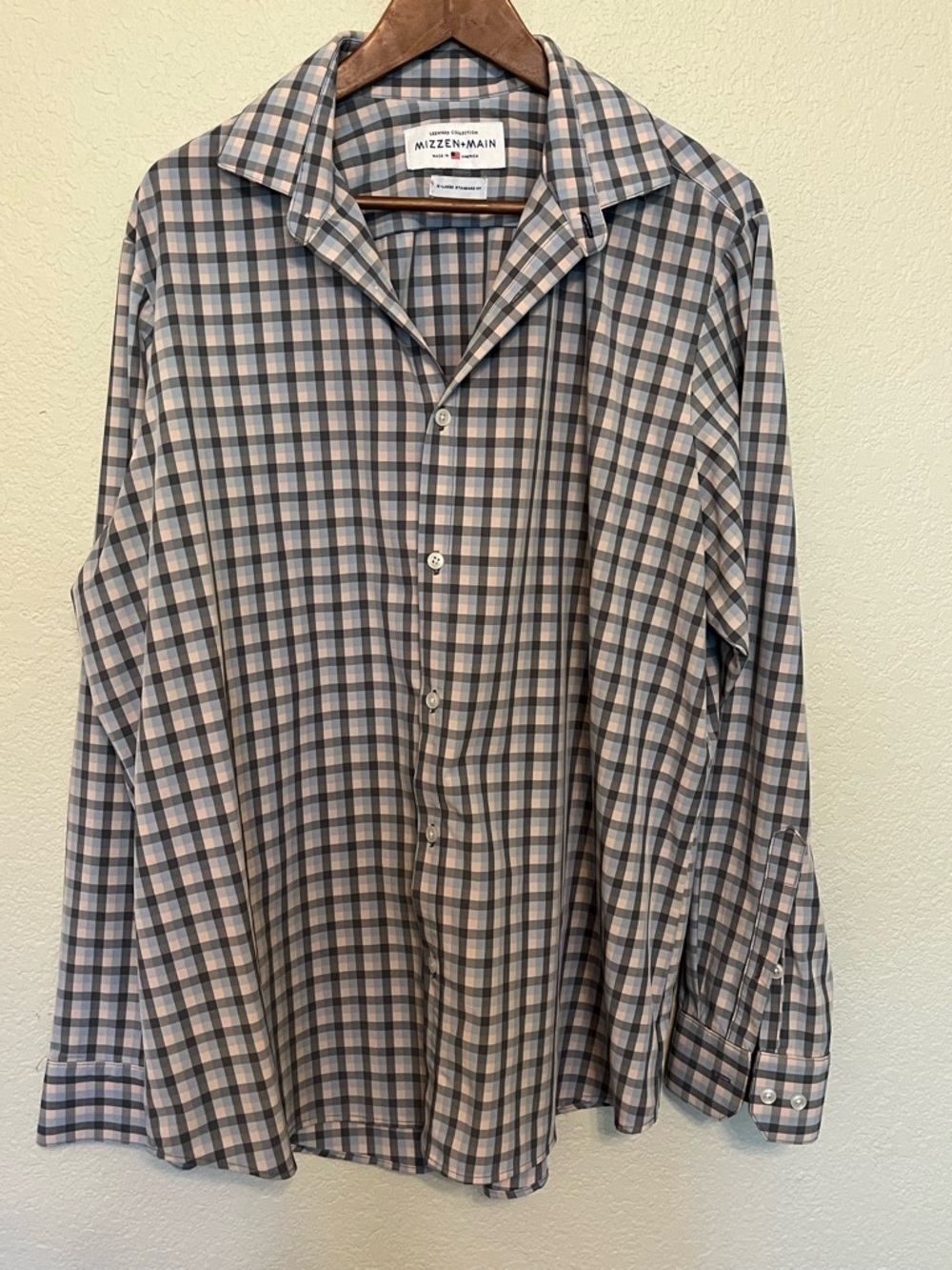 Mizzen+Main Leeward Blue & Pink Plaid Check Stretch Button Down Shirt Size XL